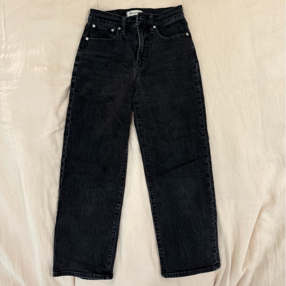Madewell The Perfect Vintage Wide Leg Jean Distressed Black Denim | 26 Petite